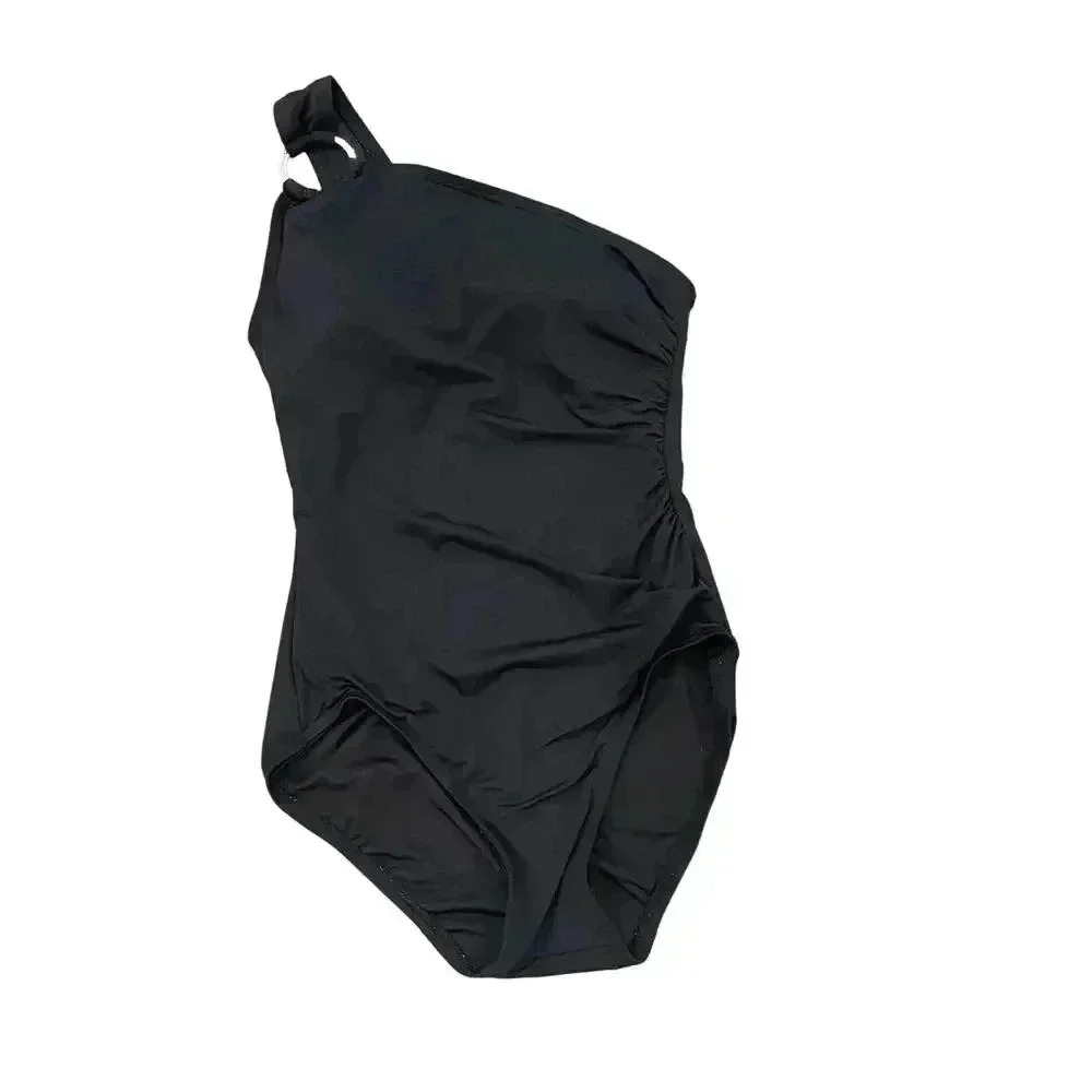 Michael Kors Womens One-Piece Swimsuit One-Shoulder Underwire Black Size 4
